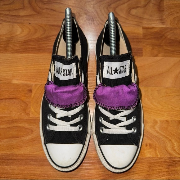 Converse All Star Double Tongue Low Top Sneakers 530236F Black Purple Women's 7 - Picture 4 of 10